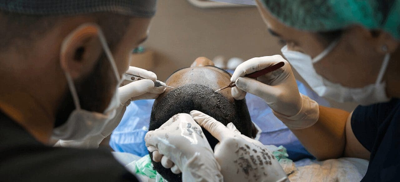 A person getting their hair cut at the dentist